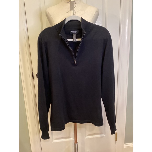 Nordstrom Tech-Smart 1/4 Zip Sweater Pullover Wool Blend - Black, Large - Picture 2 of 9
